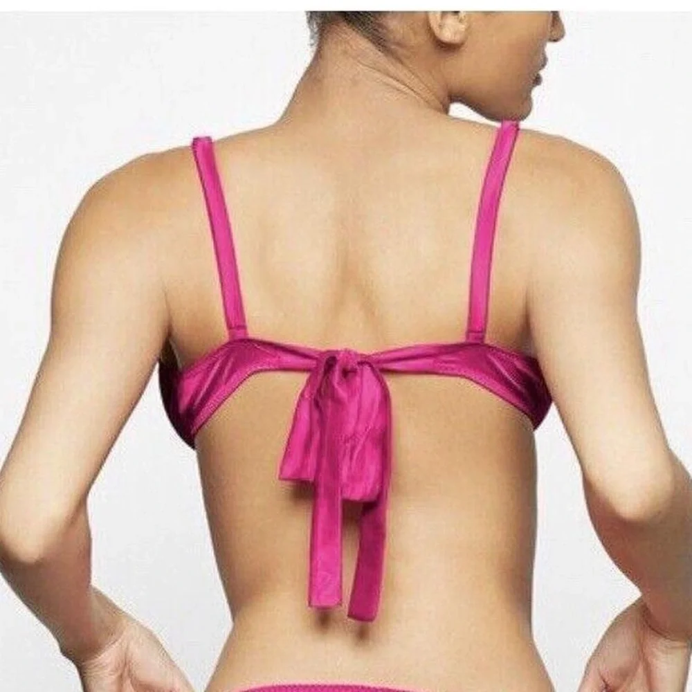 SKIMS HIGH SHINE SATIN TIE BACK BRALETTE RASPBERRY SIZE SMALL NWOT - Picture 6 of 8